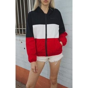 Brandy Melville Krissy Red White Navy Blue Colorblock Windbreaker Jacket